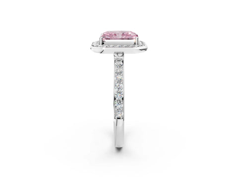 White gold Fancy Pink Radiant Cut Diamond Halo Ring with Bezel Frame and Pavé Band_2