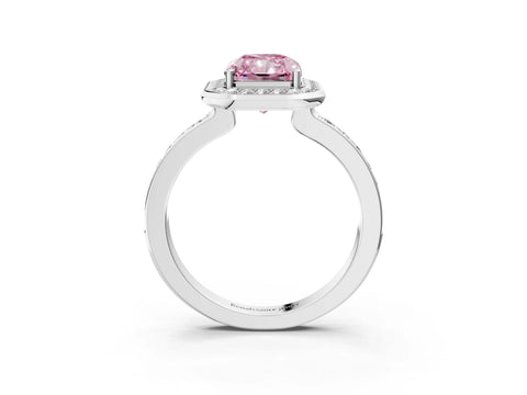White gold Fancy Pink Radiant Cut Diamond Halo Ring with Bezel Frame and Pavé Band_3