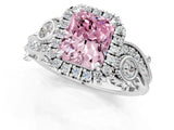 White gold Fancy Pink Radiant Cut Diamond Halo Ring with Milgrain Pavé Band and Four-Prong Setting_67