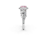 White gold Fancy Pink Radiant Cut Diamond Halo Ring with Milgrain Pavé Band and Four-Prong Setting_68