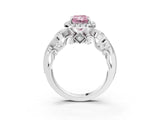White gold Fancy Pink Radiant Cut Diamond Halo Ring with Milgrain Pavé Band and Four-Prong Setting_69