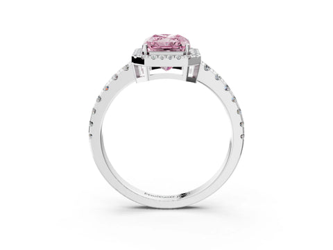 White gold Fancy Pink Radiant Cut Diamond Halo Ring with Pavé Band and Four-Prong Setting_15