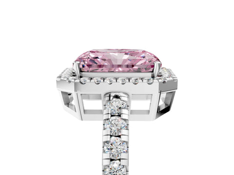 White gold Fancy Pink Radiant Cut Diamond Halo Ring with Pavé Band and Four-Prong Setting_17