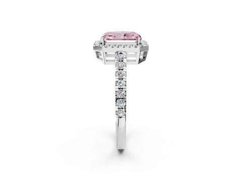 White gold Fancy Pink Radiant Cut Diamond Halo Ring with Pavé Band and Four-Prong Setting_2