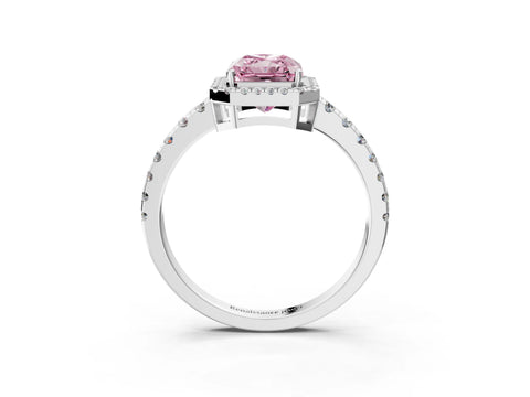 White gold Fancy Pink Radiant Cut Diamond Halo Ring with Pavé Band and Four-Prong Setting_3