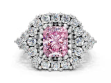 White gold Fancy Pink Radiant Cut Diamond Halo Ring with Pavé Band and Four-Prong Setting_52