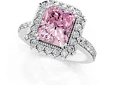 White gold Fancy Pink Radiant Cut Diamond Halo Ring with Pavé Band and Prong Setting_13