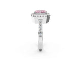 White gold Fancy Pink Radiant Cut Diamond Halo Ring with Pavé Band and Prong Setting_14