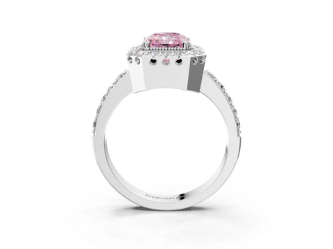 White gold Fancy Pink Radiant Cut Diamond Halo Ring with Pavé Band and Prong Setting_15