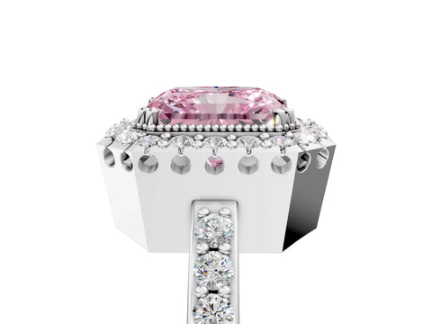 White gold Fancy Pink Radiant Cut Diamond Halo Ring with Pavé Band and Prong Setting_17