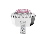 White gold Fancy Pink Radiant Cut Diamond Halo Ring with Pavé Band and Prong Setting_5