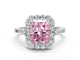 White gold Fancy Pink Radiant Cut Diamond Halo Ring with Pear Side Stones and Prong Setting_76