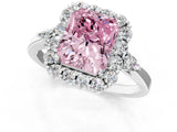 White gold Fancy Pink Radiant Cut Diamond Halo Ring with Pear Side Stones and Prong Setting_76