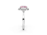 White gold Fancy Pink Radiant Cut Diamond Halo Ring with Pear Side Stones and Prong Setting_78