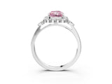 White gold Fancy Pink Radiant Cut Diamond Halo Ring with Pear Side Stones and Prong Setting_78