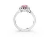 White gold Fancy Pink Radiant  Cut Diamond Halo Ring with Round Brilliant Halo and Solitaire Band_90