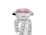 White gold Fancy Pink Radiant Cut Diamond Halo Ring with Round Split Shank and Prong Setting_93