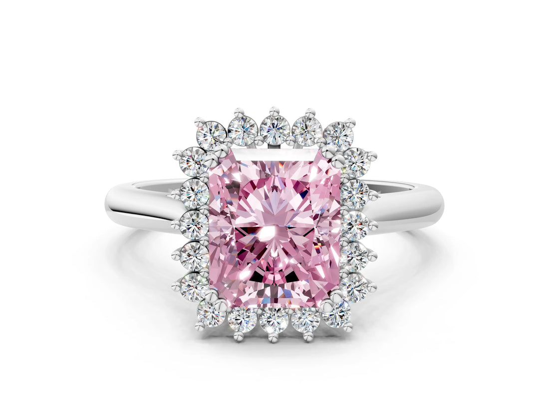 White gold Fancy Pink Radiant  Cut Diamond Halo Ring with Solitaire Band and Prong Setting_71