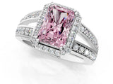 White gold Fancy Pink Radiant Cut Diamond Halo Ring with Split Shank Pavé Band and Four-Prong Setting_13