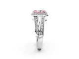 White gold Fancy Pink Radiant Cut Diamond Halo Ring with Split Shank Pavé Band and Four-Prong Setting_14