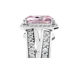 White gold Fancy Pink Radiant Cut Diamond Halo Ring with Split Shank Pavé Band and Four-Prong Setting_17