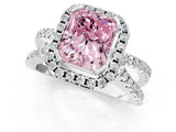 White gold Fancy Pink Radiant Cut Diamond Halo Ring with Split Shank Pavé Band and Prong Setting_81