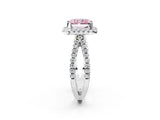 White gold Fancy Pink Radiant Cut Diamond Halo Ring with Split Shank Pavé Band and Prong Setting_81