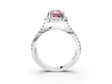 White gold Fancy Pink Radiant Cut Diamond Halo Ring with Split Shank Pavé Band and Prong Setting_82
