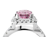 White gold Fancy Pink Radiant Cut Diamond Halo Ring with Split Shank Pavé Band and Prong Setting_83