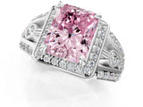 White gold Fancy Pink Radiant Cut Diamond Halo Ring with Split Shank and Bezel Accents and Four-Prong Setting_1