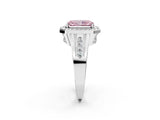 White gold Fancy Pink Radiant Cut Diamond Halo Ring with Split Shank and Bezel Accents and Prong Setting_2