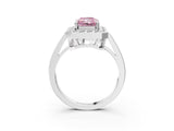 White gold Fancy Pink Radiant Cut Diamond Halo Ring with Split Shank and Four-Prong Setting_90