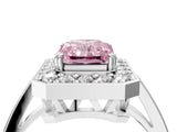 White gold Fancy Pink Radiant Cut Diamond Halo Ring with Split Shank and Four-Prong Setting_91