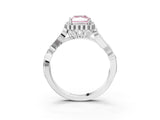 White gold Fancy Pink Radiant Cut Diamond Halo Ring with Vintage Split Shank and Four-Prong Setting_100