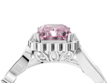 White gold Fancy Pink Radiant Cut Diamond Halo Ring with Vintage Split Shank and Four-Prong Setting_101