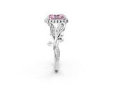 White gold Fancy Pink Radiant Cut Diamond Halo Ring with Vintage Split Shank and Four-Prong Setting_108