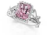 White gold Fancy Pink Radiant Cut Diamond Halo Ring with Vintage Split Shank and Four-Prong Setting_110