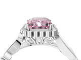 White gold Fancy Pink Radiant Cut Diamond Halo Ring with Vintage Split Shank and Four-Prong Setting_113