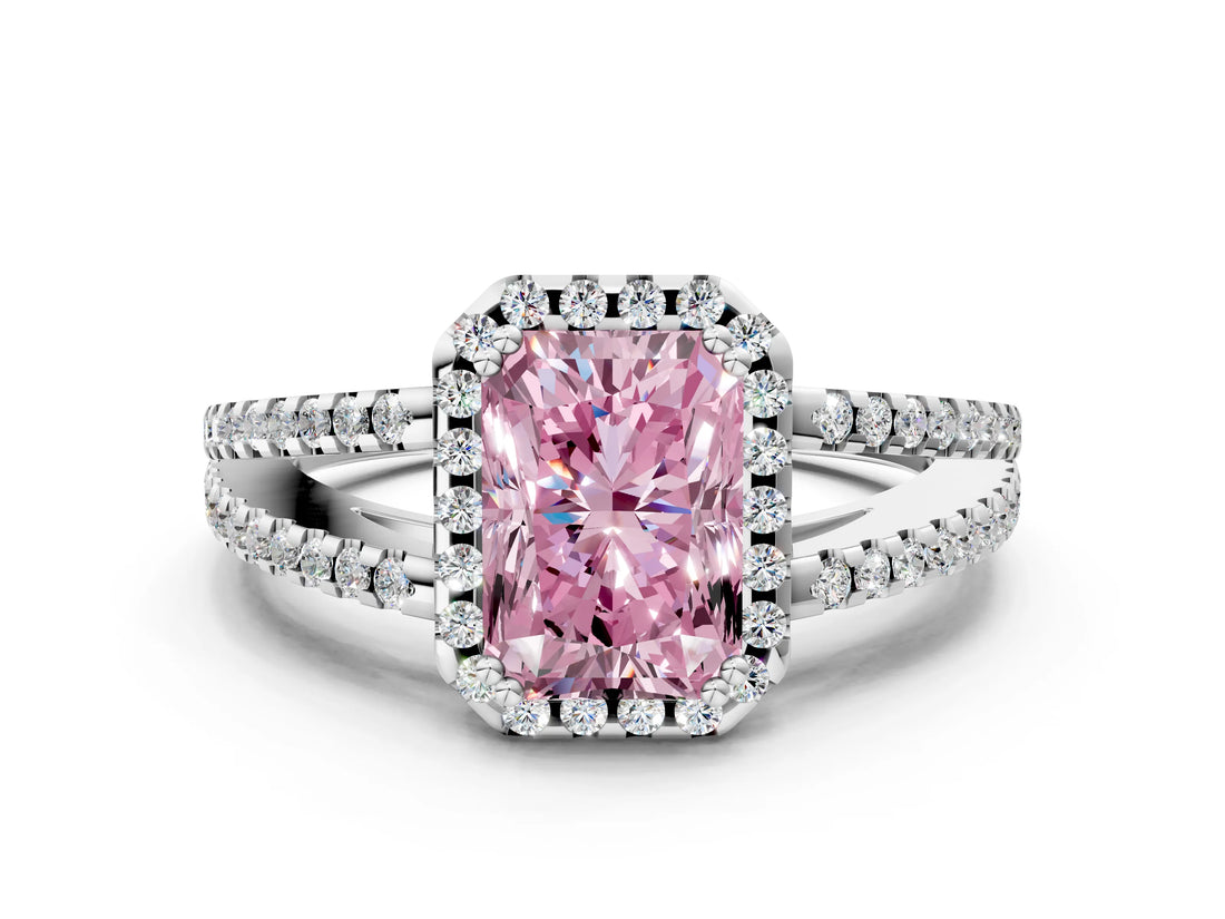 White gold Fancy Pink Radiant Cut Diamond Halo Split Shank Engagement Ring_69