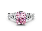 White gold Fancy Pink Radiant Cut Diamond  Halo Twist Band Solitaire Prong Setting Ring_13