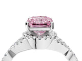White gold Fancy Pink Radiant Cut Diamond  Halo Twist Band Solitaire Prong Setting Ring_17