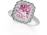 White gold Fancy Pink Radiant  Cut Diamond Milgrain Floral Halo Engagement Ring with Pavé Band_34