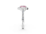 White gold Fancy Pink Radiant  Cut Diamond Milgrain Floral Halo Engagement Ring with Pavé Band_35
