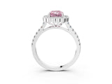 White gold Fancy Pink Radiant  Cut Diamond Milgrain Floral Halo Engagement Ring with Pavé Band_36