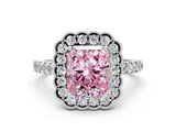White gold Fancy Pink Radiant  Cut Diamond Milgrain Floral Halo Engagement Ring with Pavé Band_38