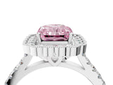 White gold Fancy Pink Radiant  Cut Diamond Milgrain Floral Halo Engagement Ring with Pavé Band_42