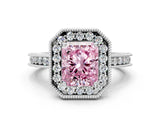 White gold Fancy Pink Radiant Cut Diamond Milgrain Halo Engagement Ring with Round Pavé Band and Prong Setting_18