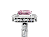 White gold Fancy Pink Radiant Cut Diamond Milgrain Halo Engagement Ring with Round Pavé Band and Prong Setting_23