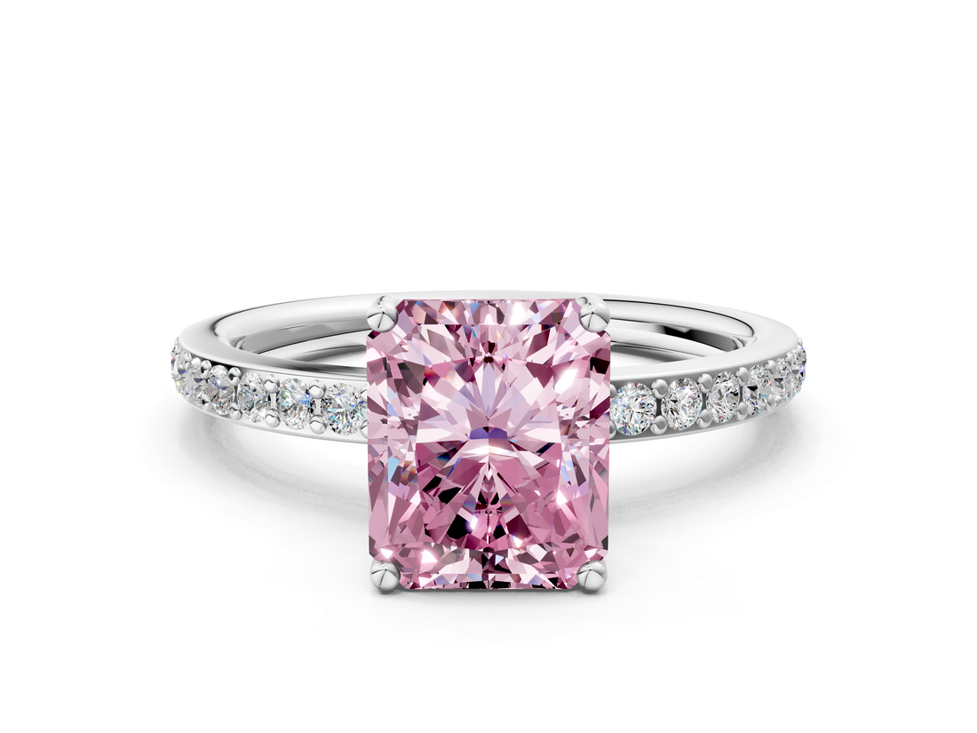White gold Fancy Pink Radiant  Cut Diamond Pavé Band Ring with Four-Prong Setting_24