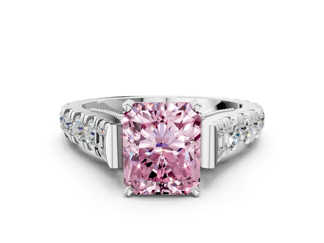 White gold Fancy Pink Radiant  Cut Diamond Pavé Band Solitaire with Four-Prong Setting_15